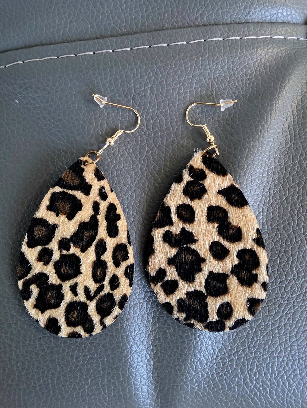 Leopard Print Hair on Teardrop Earings